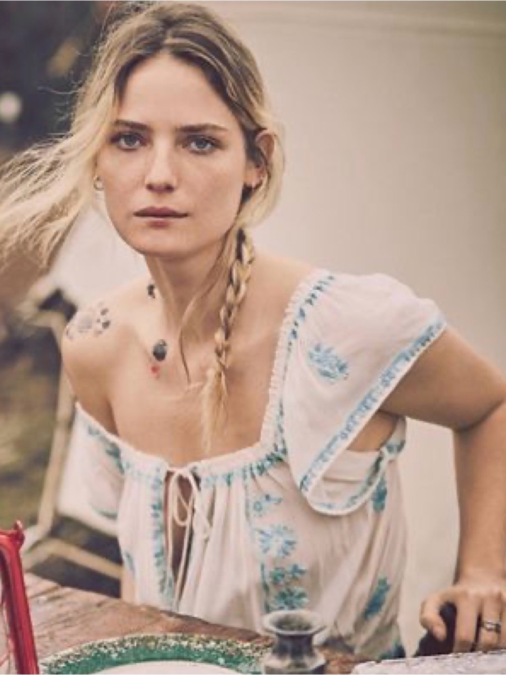 Free People Boho Embroidered Peasant Paisley Park Top smocked waist Viscose L